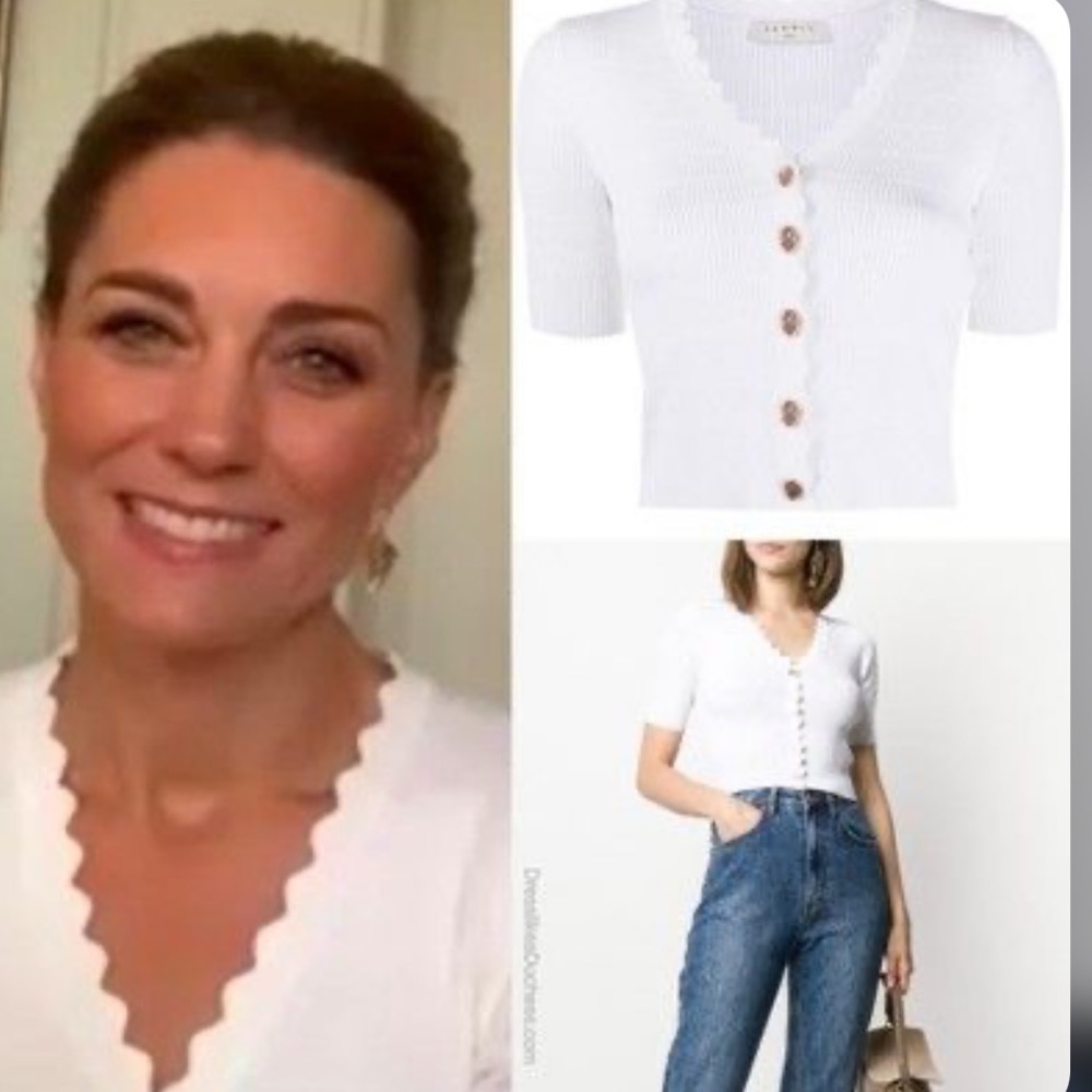 Sandro Paris Cecil White Scalloped Trim Cardigan. ASO Kate Middleton French Sz 4
